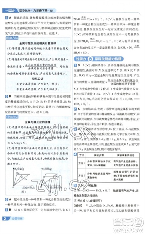 南京师范大学出版社2023一遍过九年级化学下册人教版参考答案 南京师范大学出版社2023一遍过九年级化学下册人教版参考答案