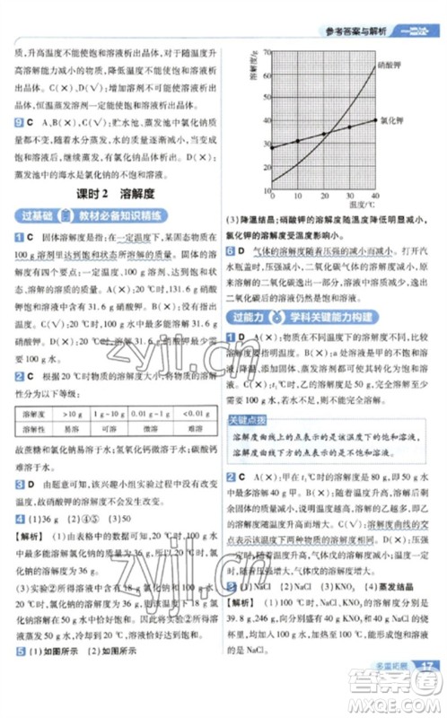 南京师范大学出版社2023一遍过九年级化学下册人教版参考答案