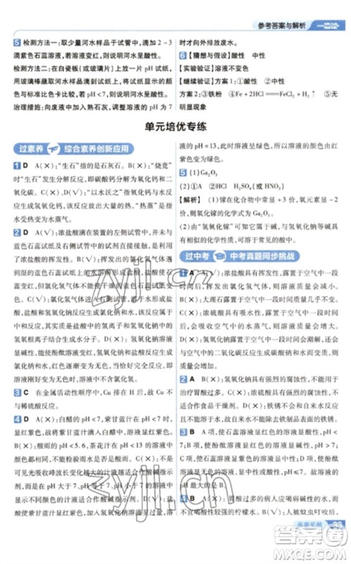 南京师范大学出版社2023一遍过九年级化学下册人教版参考答案