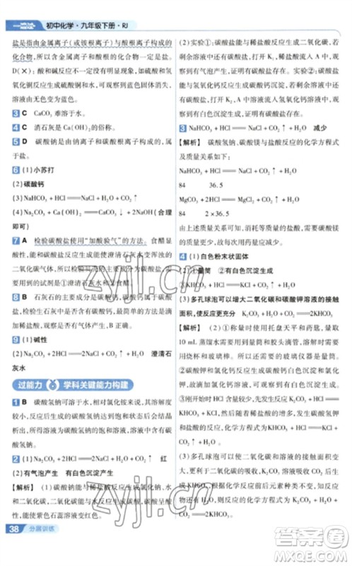 南京师范大学出版社2023一遍过九年级化学下册人教版参考答案 南京师范大学出版社2023一遍过九年级化学下册人教版参考答案