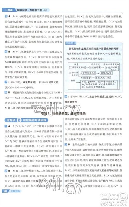 南京师范大学出版社2023一遍过九年级化学下册沪教版参考答案 南京师范大学出版社2023一遍过九年级化学下册沪教版参考答案