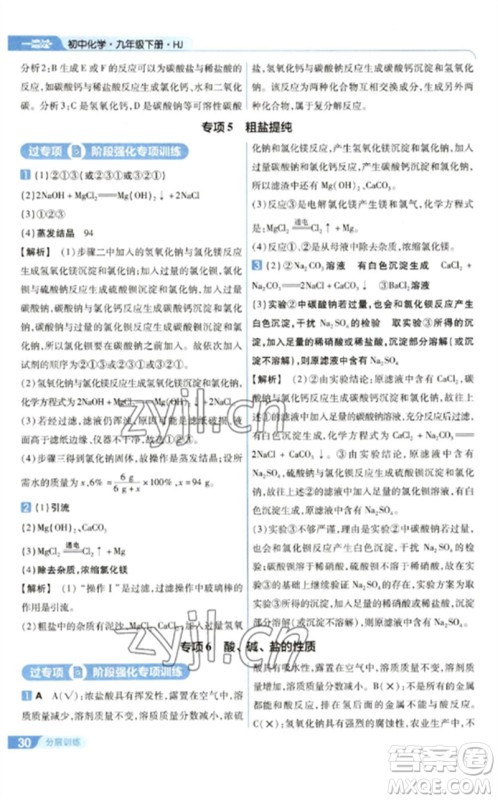 南京师范大学出版社2023一遍过九年级化学下册沪教版参考答案