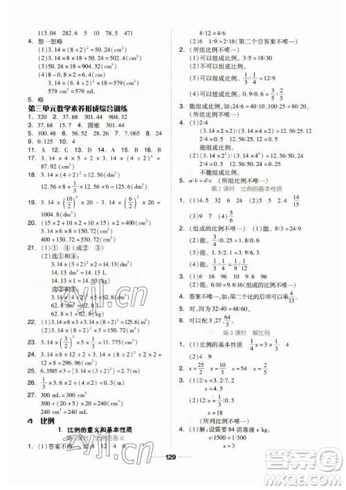 山东科学技术出版社2023新思维伴你学六年级数学下册人教版答案