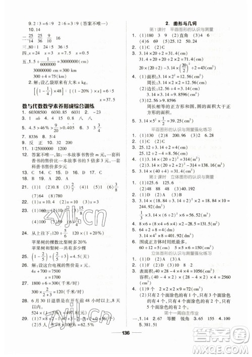 山东科学技术出版社2023新思维伴你学六年级数学下册人教版答案 山东科学技术出版社2023新思维伴你学六年级数学下册人教版答案