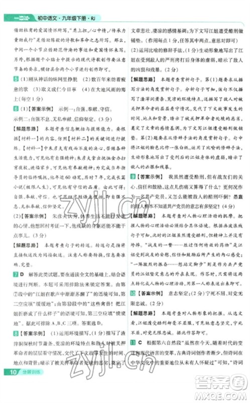 南京师范大学出版社2023一遍过九年级语文下册人教版参考答案