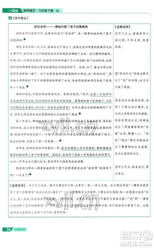 南京师范大学出版社2023一遍过九年级语文下册人教版参考答案 南京师范大学出版社2023一遍过九年级语文下册人教版参考答案