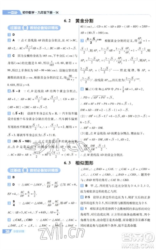 南京师范大学出版社2023一遍过九年级数学下册苏科版参考答案