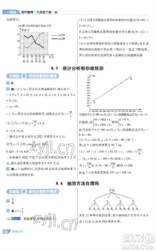 南京师范大学出版社2023一遍过九年级数学下册苏科版参考答案 南京师范大学出版社2023一遍过九年级数学下册苏科版参考答案