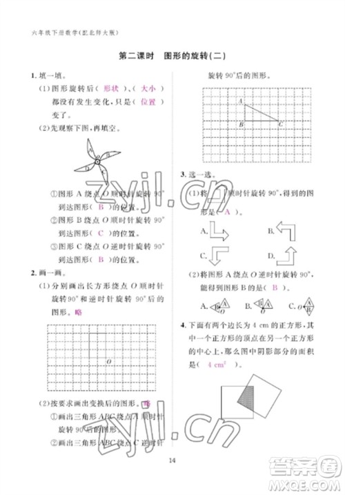 江西教育出版社2023年芝麻开花课堂作业本六年级数学下册北师大版参考答案
