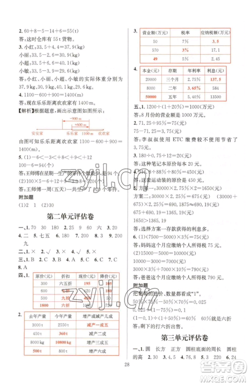 华东师范大学出版社2023华东师大版一课一练六年级下册数学人教版A版参考答案