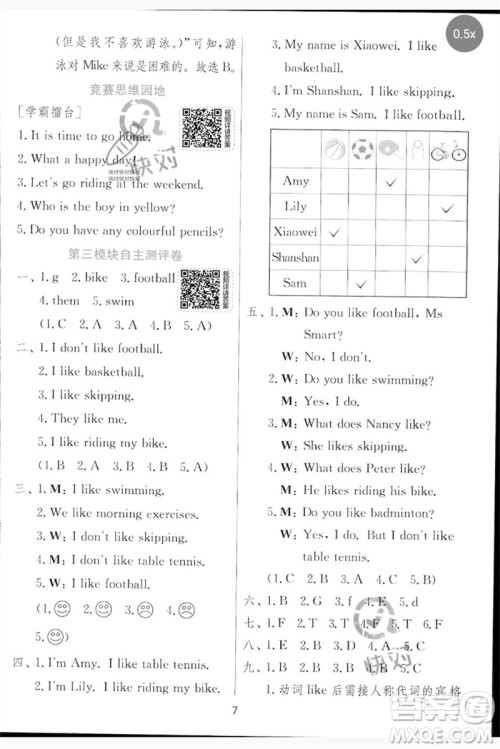 江苏人民出版社2023实验班提优训练三年级英语下册外研版参考答案 江苏人民出版社2023实验班提优训练三年级英语下册外研版参考答案
