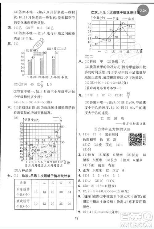 江苏人民出版社2023实验班提优训练五年级数学下册人教青岛版参考答案