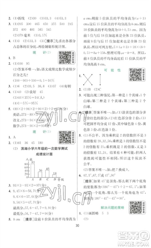 江苏人民出版社2023实验班提优训练六年级数学下册北师大版参考答案