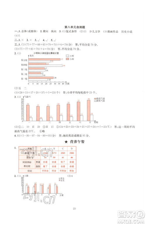 华东师范大学出版社2023华东师大版一课一练四年级下册数学人教版A版参考答案 华东师范大学出版社2023华东师大版一课一练四年级下册数学人教版A版参考答案