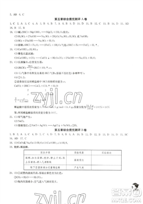 江苏人民出版社2023实验班提优训练九年级化学下册沪教版上海专版参考答案 江苏人民出版社2023实验班提优训练九年级化学下册沪教版上海专版参考答案