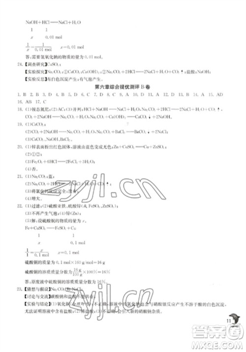 江苏人民出版社2023实验班提优训练九年级化学下册沪教版上海专版参考答案 江苏人民出版社2023实验班提优训练九年级化学下册沪教版上海专版参考答案