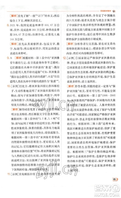 江苏人民出版社2023实验班提优训练九年级语文下册人教版江苏专版参考答案