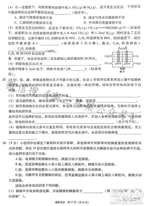 2023届3+3+3高考备考诊断性联考卷二理科综合答案 2023届3+3+3高考备考诊断性联考卷二理科综合答案