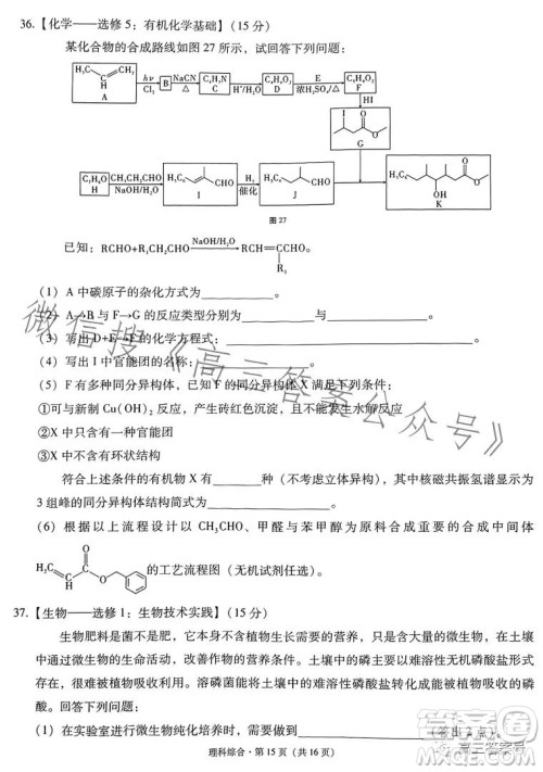 2023届3+3+3高考备考诊断性联考卷二理科综合答案 2023届3+3+3高考备考诊断性联考卷二理科综合答案