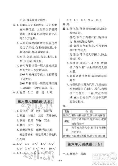青岛出版社2023单元自测试卷六年级科学下册青岛版参考答案