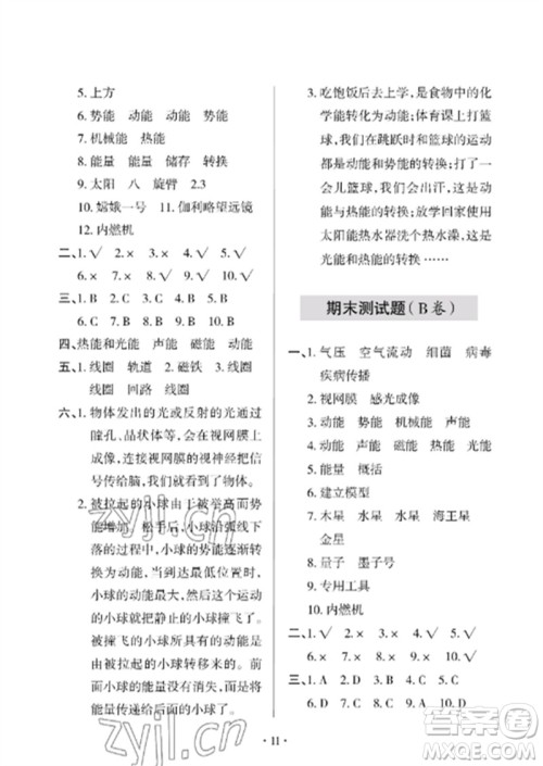 青岛出版社2023单元自测试卷六年级科学下册青岛版参考答案
