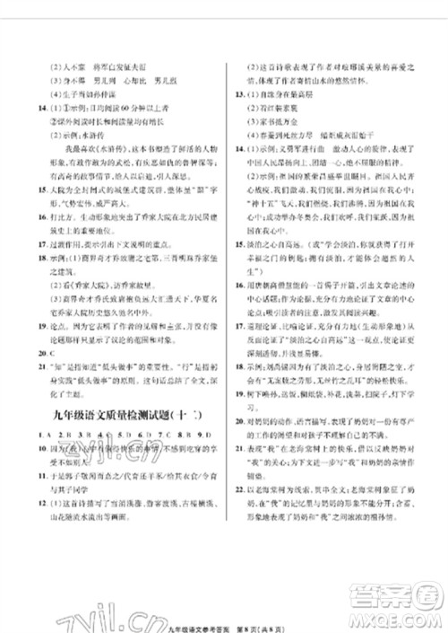 青岛出版社2023测试卷九年级语文下册人教版参考答案