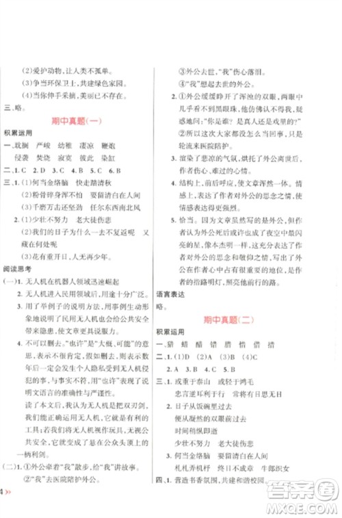 江西教育出版社2023能力形成同步测试卷六年级语文下册人教版参考答案