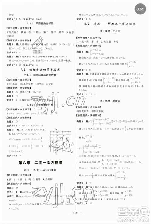 河北少年儿童出版社2023夺冠百分百新导学课时练七年级数学下册人教版参考答案