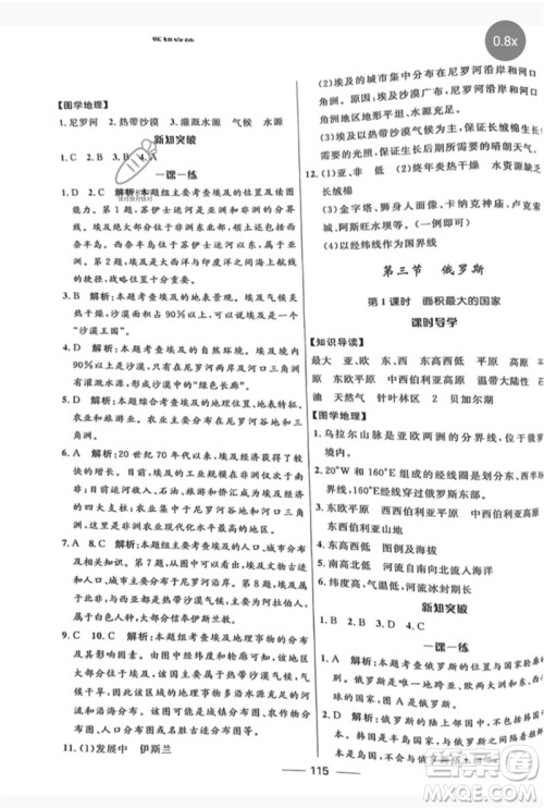 河北少年儿童出版社2023夺冠百分百新导学课时练七年级地理下册课标版参考答案