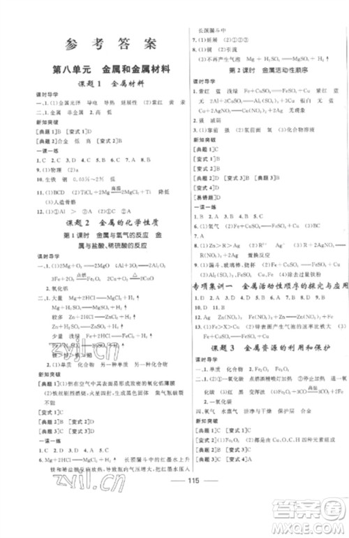 河北少年儿童出版社2023夺冠百分百新导学课时练九年级化学下册人教版参考答案 河北少年儿童出版社2023夺冠百分百新导学课时练九年级化学下册人教版参考答案