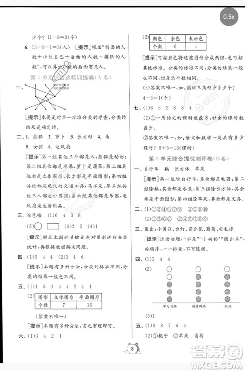 江苏人民出版社2023春单元双测全优测评卷一年级数学下册人教版参考答案
