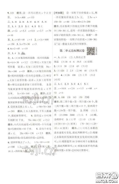 宁夏人民教育出版社2023经纶学典提高班五年级下册数学苏教版江苏专版参考答案