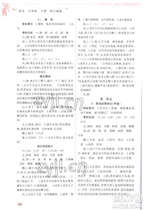 广西师范大学出版社2023新课程学习与测评同步学习六年级语文下册人教版参考答案