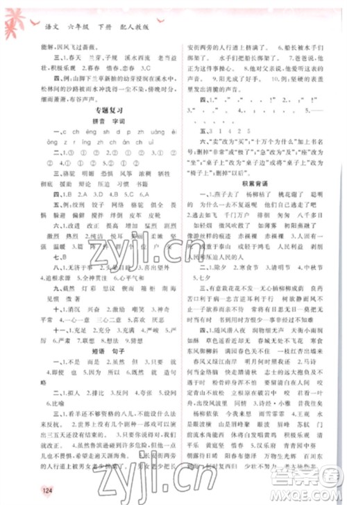 广西师范大学出版社2023新课程学习与测评同步学习六年级语文下册人教版参考答案