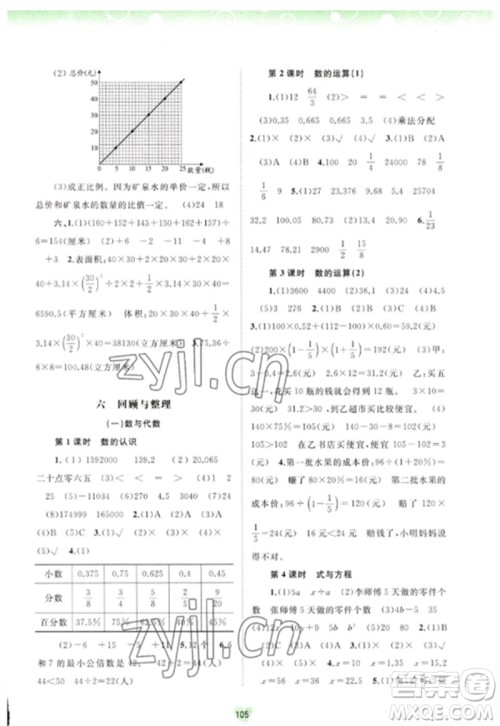 广西师范大学出版社2023新课程学习与测评同步学习六年级数学下册河北教育版参考答案