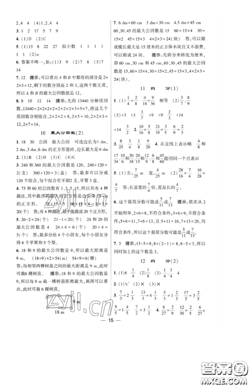 宁夏人民教育出版社2023经纶学典提高班五年级下册数学人教版参考答案