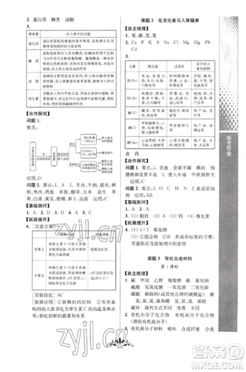 南京师范大学出版社2023新课程自主学习与测评九年级化学下册人教版参考答案