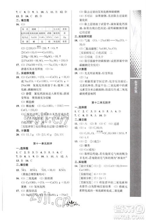 南京师范大学出版社2023新课程自主学习与测评九年级化学下册人教版参考答案