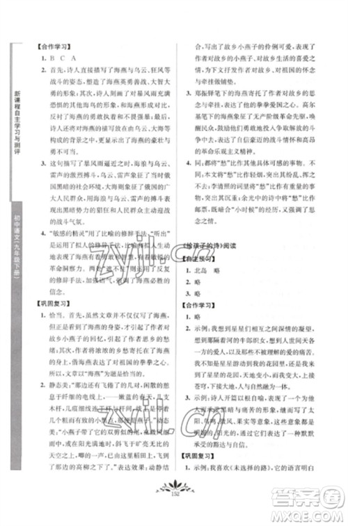 南京师范大学出版社2023新课程自主学习与测评九年级语文下册人教版参考答案 南京师范大学出版社2023新课程自主学习与测评九年级语文下册人教版参考答案