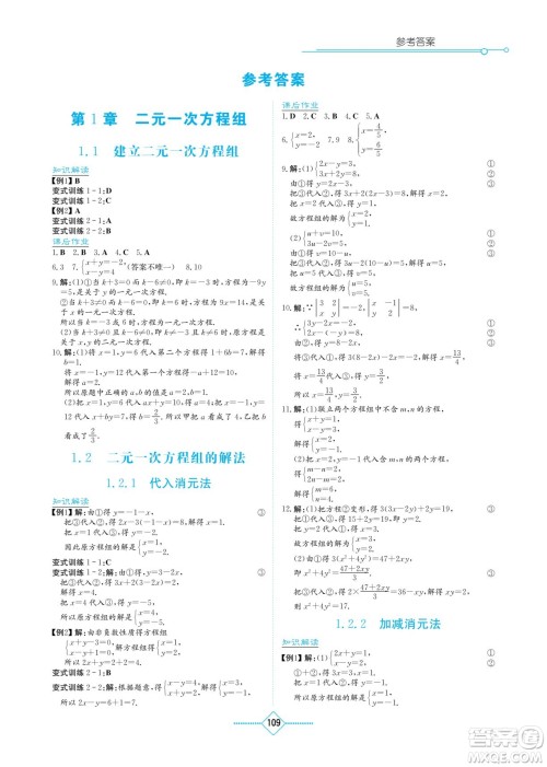 湖南教育出版社2023学法大视野七年级下册数学湘教版参考答案