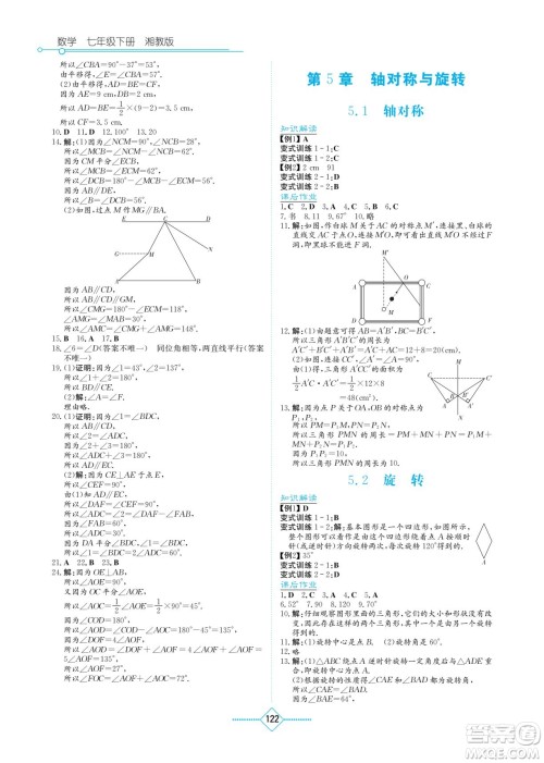 湖南教育出版社2023学法大视野七年级下册数学湘教版参考答案