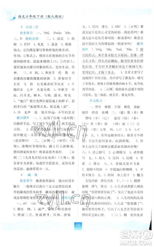 广西教育出版社2023自主学习能力测评六年级语文下册人教版参考答案 广西教育出版社2023自主学习能力测评六年级语文下册人教版参考答案