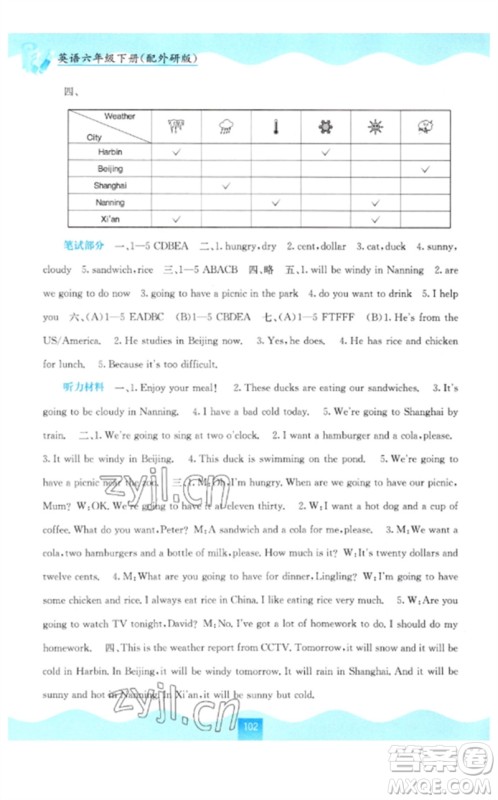 广西教育出版社2023自主学习能力测评六年级英语下册外研版参考答案