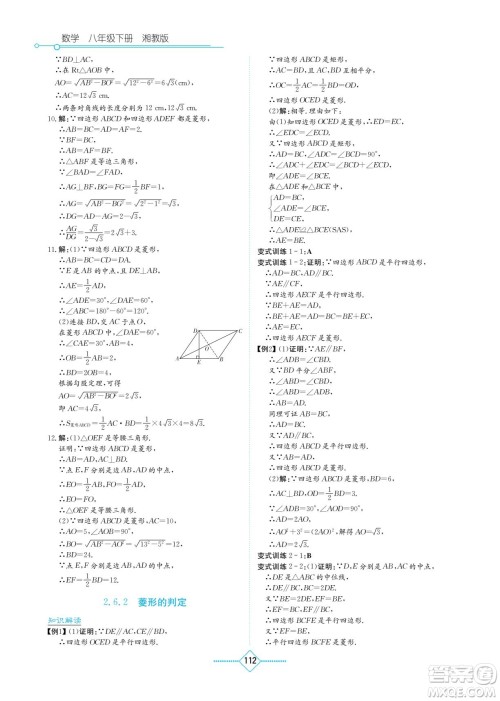 湖南教育出版社2023学法大视野八年级下册数学湘教版参考答案 湖南教育出版社2023学法大视野八年级下册数学湘教版参考答案