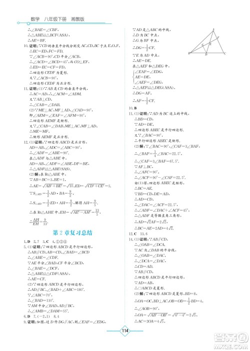 湖南教育出版社2023学法大视野八年级下册数学湘教版参考答案