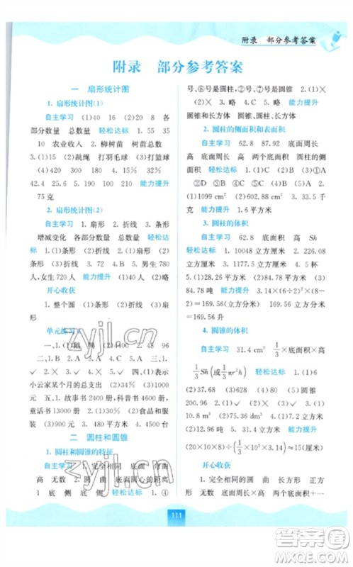 广西教育出版社2023自主学习能力测评六年级数学下册苏教版参考答案