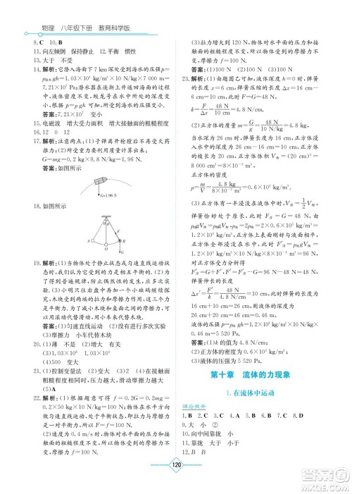 湖南教育出版社2023学法大视野八年级下册物理教育科学版参考答案