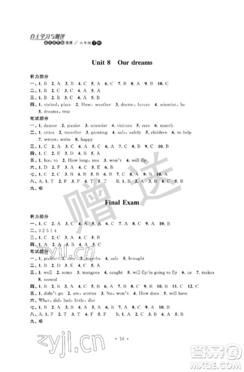 江苏凤凰科学技术出版社2023自主学习与测评单元活页卷六年级英语下册译林版参考答 江苏凤凰科学技术出版社2023自主学习与测评单元活页卷六年级英语下册译林版参考答