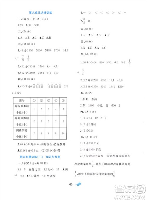 广西师范大学出版社2023新课程学习与测评单元双测三年级数学下册冀教版C版参考答案