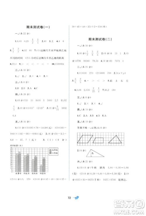 广西师范大学出版社2023新课程学习与测评单元双测四年级数学下册冀教版C版参考答案